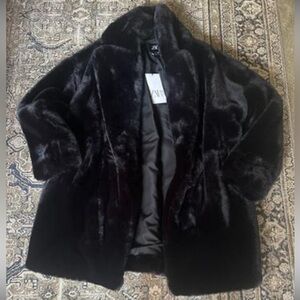 Zara Black faux fur Coat NWT